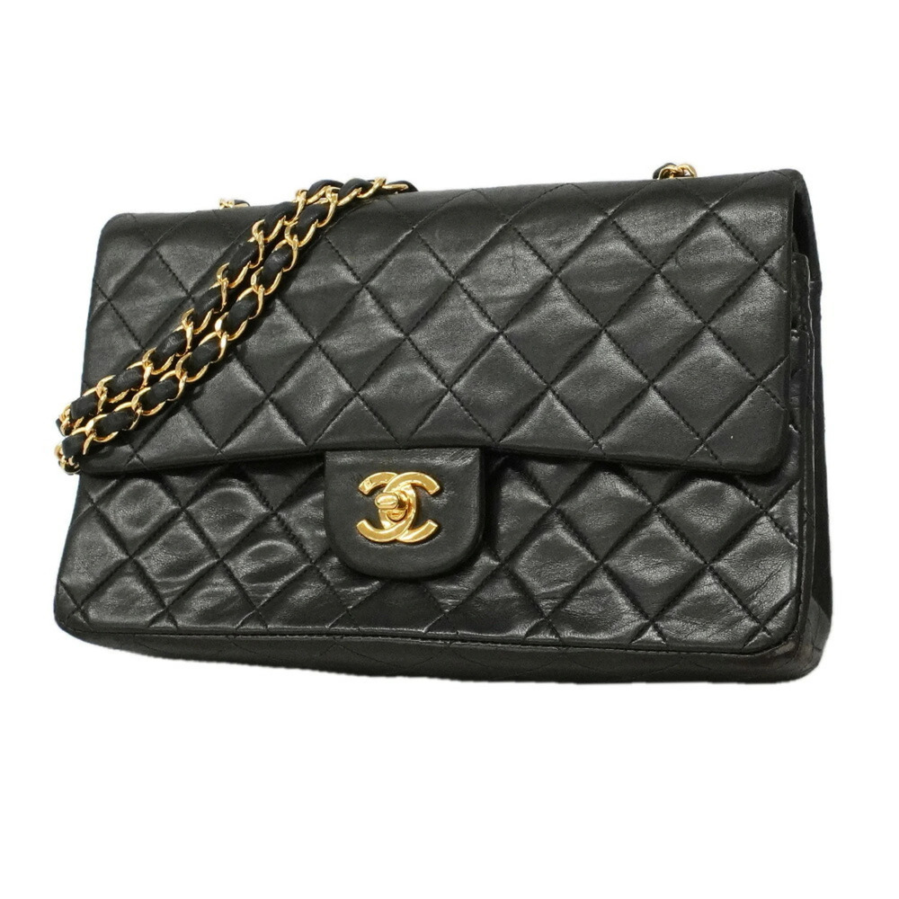 Chanel Matelassé Shoulder Bag, Double Flap, Chain, Lambskin, Black, Women's